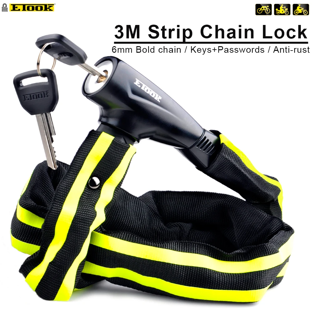 Etook Bicycle Lock MTB Road Bike Safety Anti-theft Chain Lock With High Reflective Strips Cycling Bicycle Accessories Bike Lo