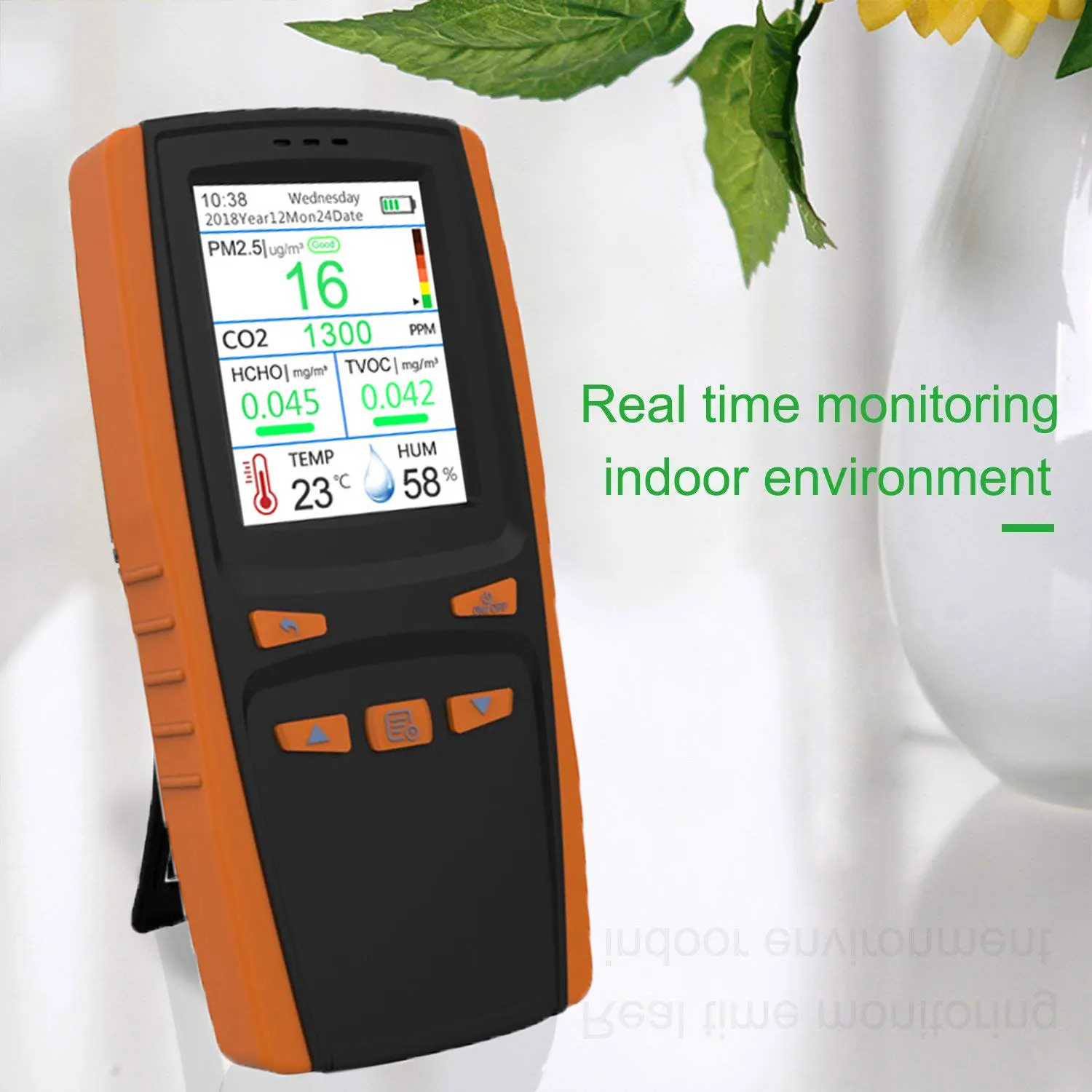 HANTECH Portable Air Quality Pollution Monitor, 7 in 1 Indoor Formaldehyde Detector, Detect PM2.5 TVOC HCHO CO2 AQI Micron Dust