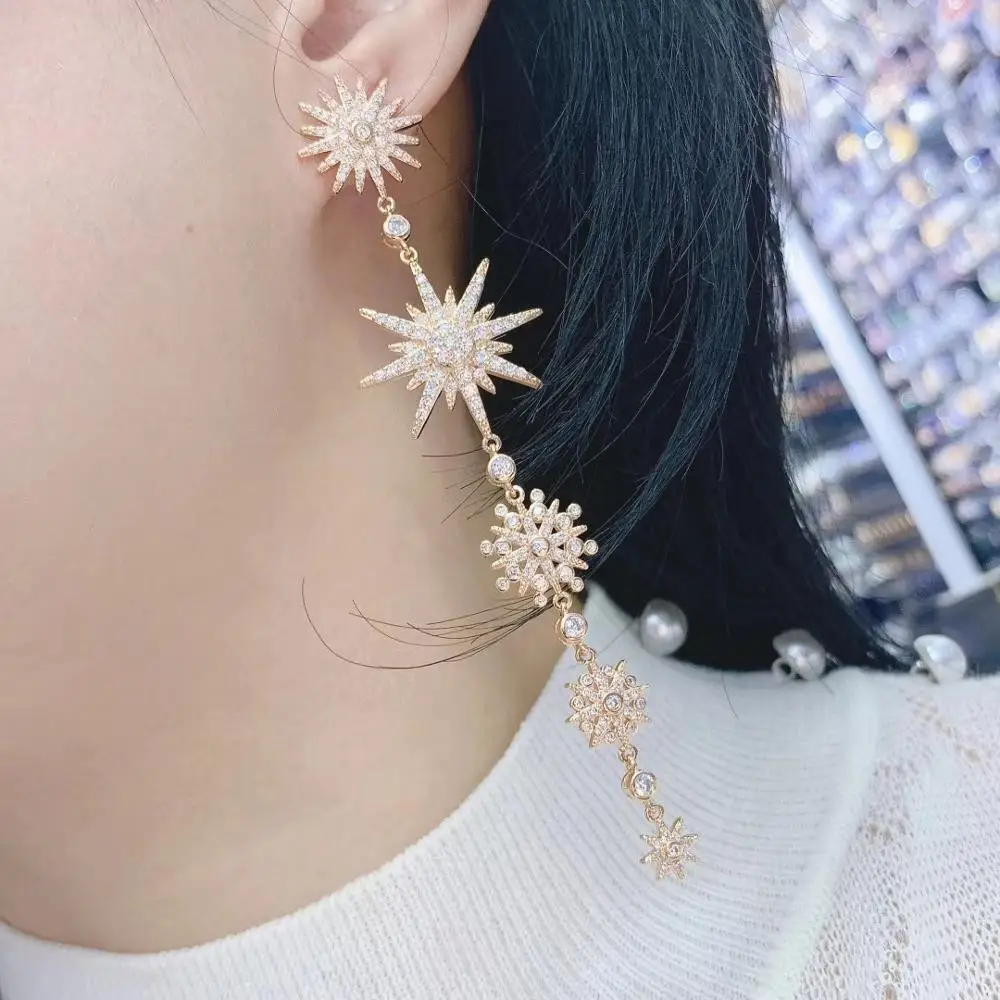 105MM Luxury Famous Full Mirco Paved Micro Zirconia Women Bridal Dress Wedding  Drop Earring Fashion Jewelry E7957