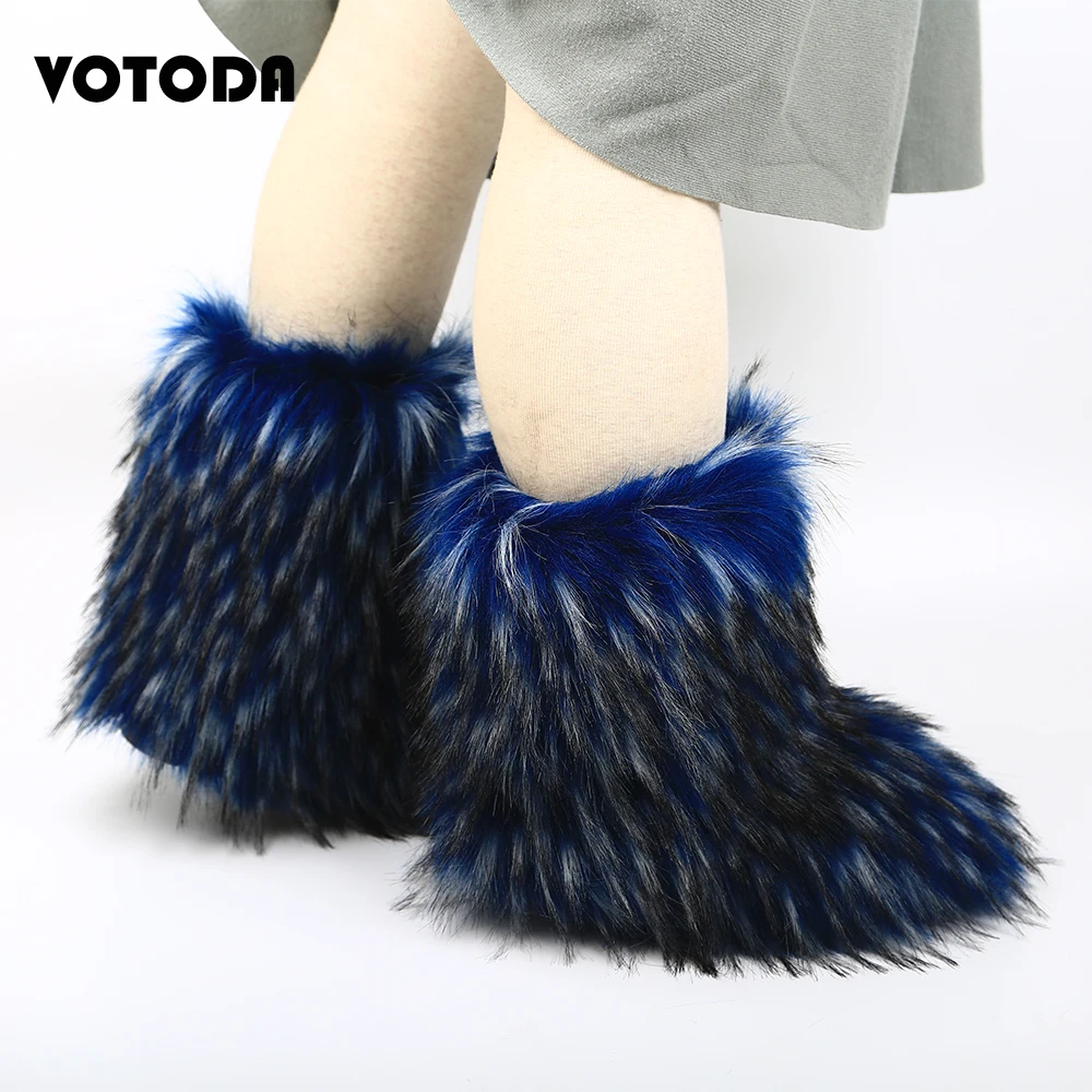 Winter Women Fluffy Fur Snow Boot Woman Furry Faux Fur Boot Ladies Outdoor Nonslip Cotton Boot Girl Plush Warm Snow Boot Slip On