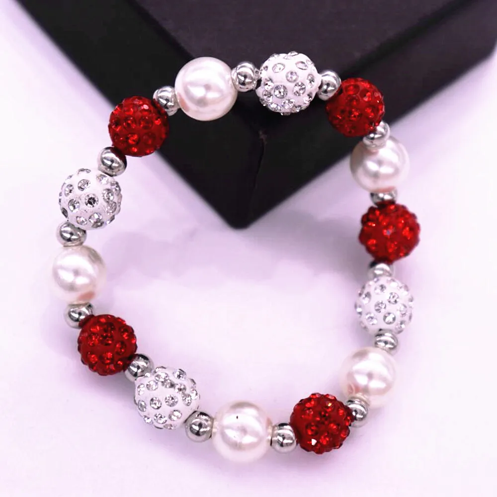 Drop Ship Handmade 10MM White Red Disc Crystal Ball Beads Sigma Bracelets Bangles Customize