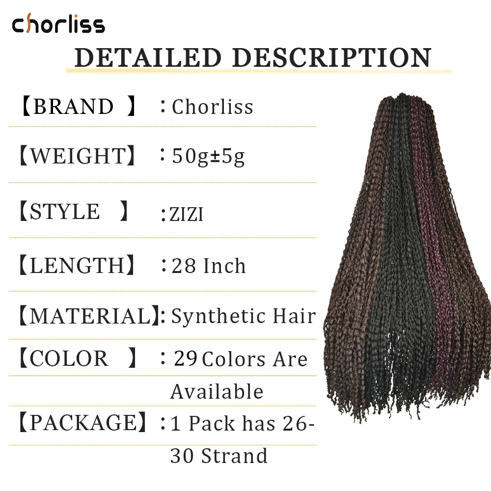 Synthetic Long Curly Zizi Braids Crochet Thin Box Braids Twist Synthetic Braiding Hair 28inch Freetress Crochet Braid Locs