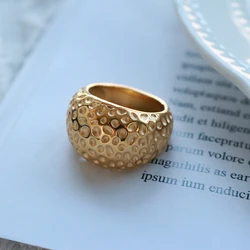 Chunky Ring Fashion Jewelry Stainless Steel Ring High Quality Round Geometric Metal Texture 18 K Plated Simple Rings for Women