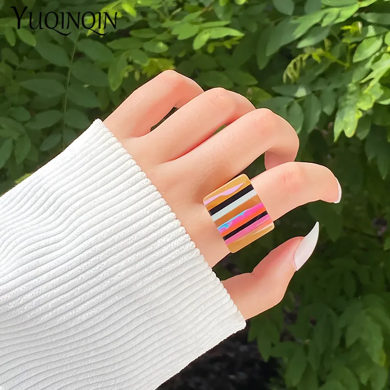 New Resin Fashion Punk Big Rings for Women Trendy Minimalist Colorful Black Vintage Rings for Girls Jewelry Square Party Gifts