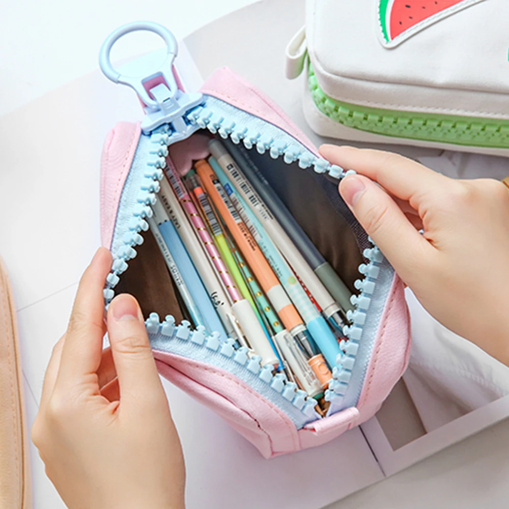 Vendita calda grande cerniera sacchetto di matita di frutta limone ananas tela scuola astuccio per matite cartoleria organizzatore borse di stoccaggio per penne ufficio