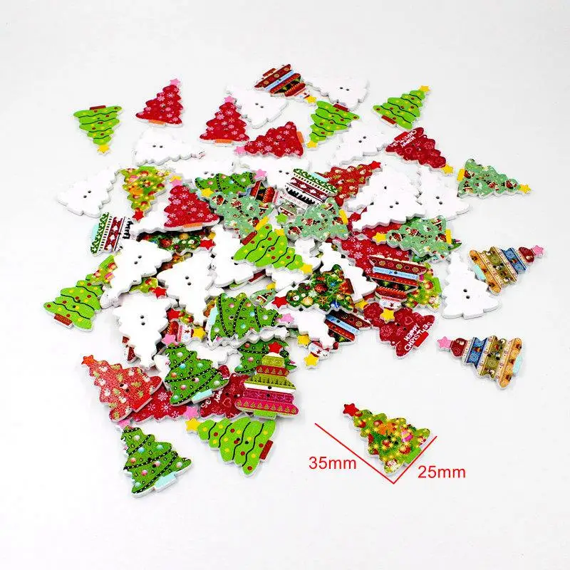 50pcs/pack Christmas tree buttons 2Holes 25m x 35mm Decorativ Scrapbooking Sewing Scrapbook accessories Wooden Buttons