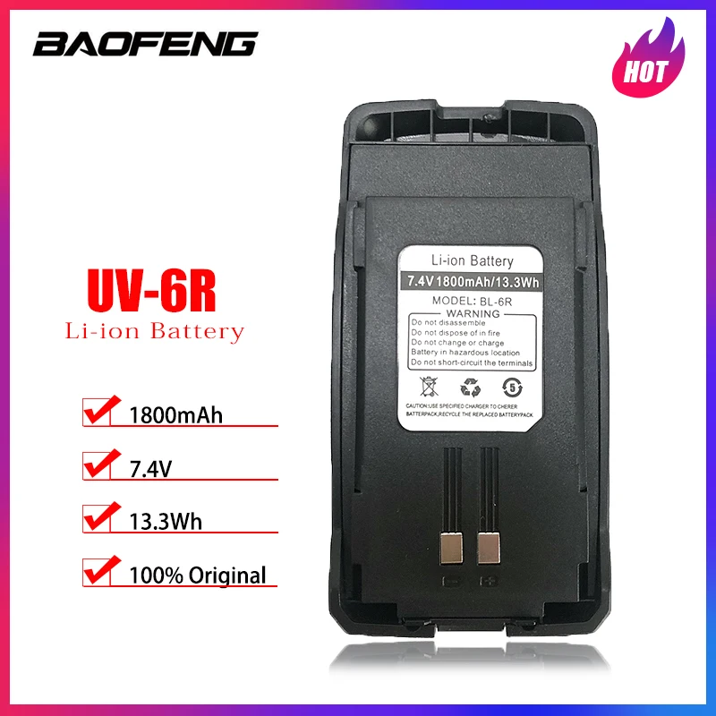 Baofeng Walkie Talkie BF-UV6R Battery 1800mAh Spare Battery For UV-6R Ham Two Way Radios Orignal Accessories Model BL-6R