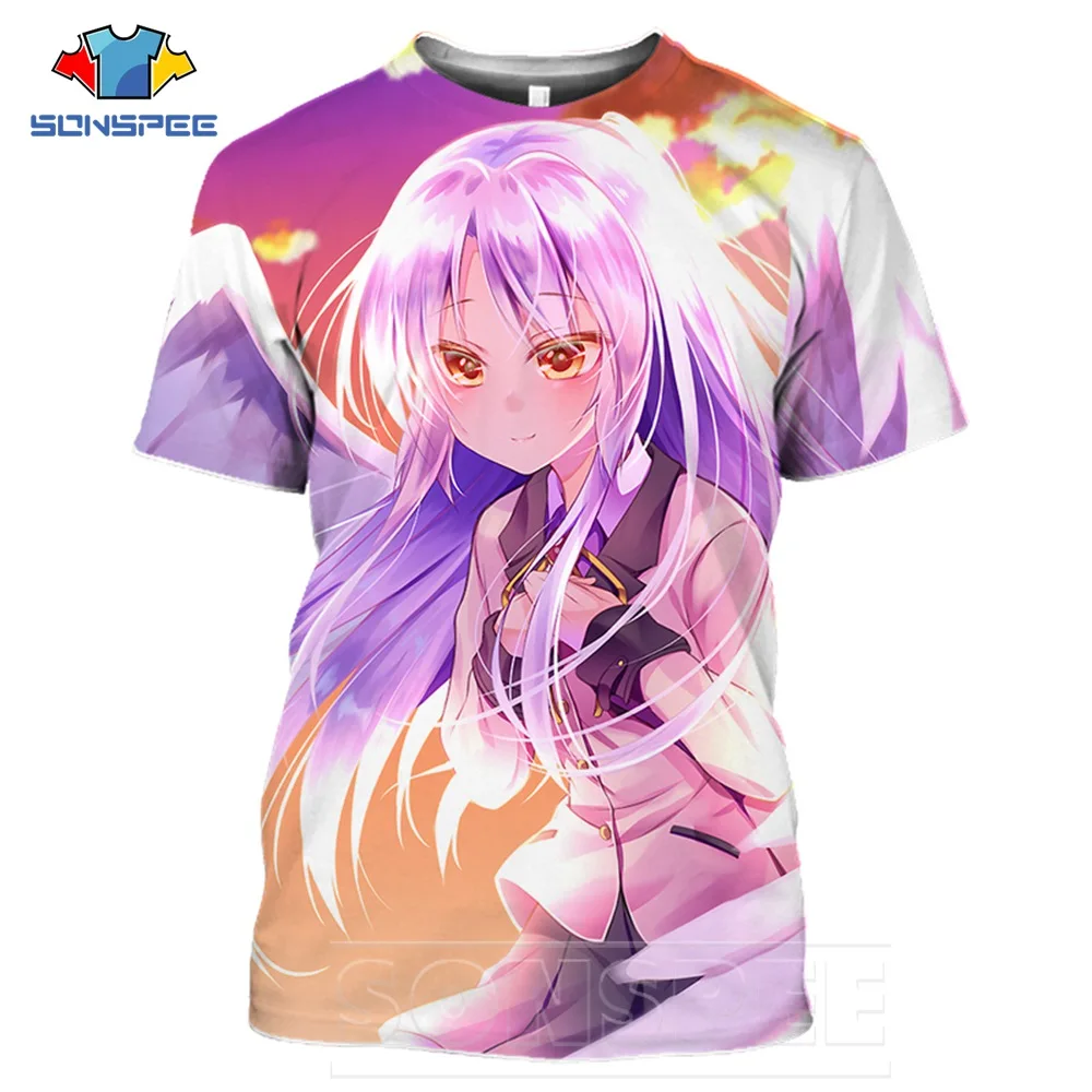 SONSPEE Anime Game T Shirt Streetwear Anime Angel Beats Sexy Loli Girl Men Women T-shirts Harajuku Men\'s Short Top Tshirt