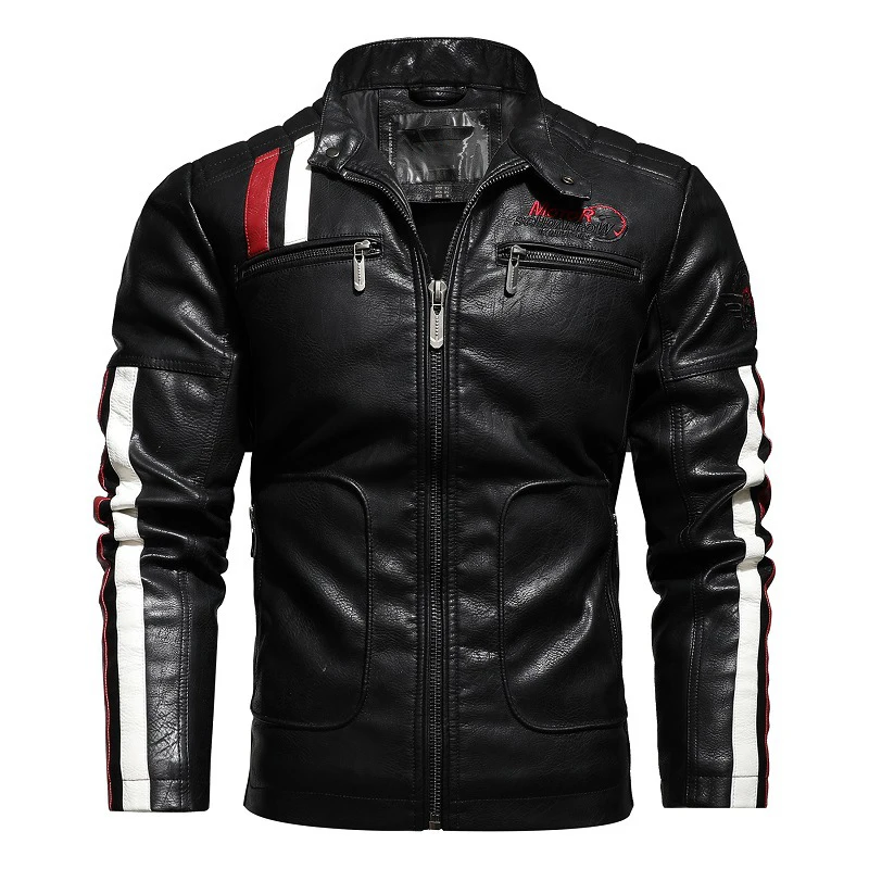 

New Boutique Motorcycle Leather Jacket Men Fashion Letter Embroidery Faux Leather Jacket Male Coat British Style Punk Jacket