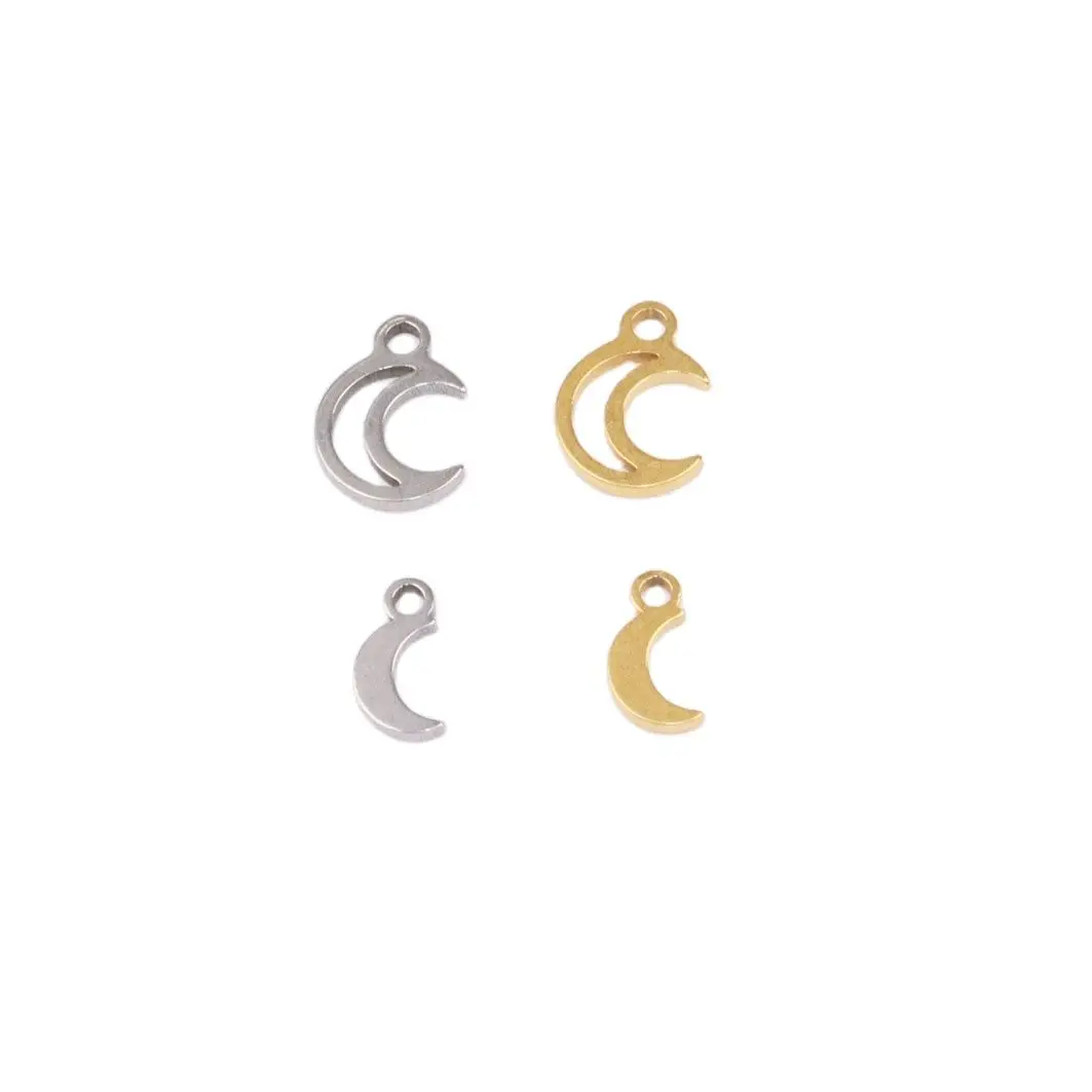 10pcs Wholesale Stainless Steel High QualityMini Moon Charms Pendant DIY Necklace Earrings Bracelets Unfading Colorless 2 Colors