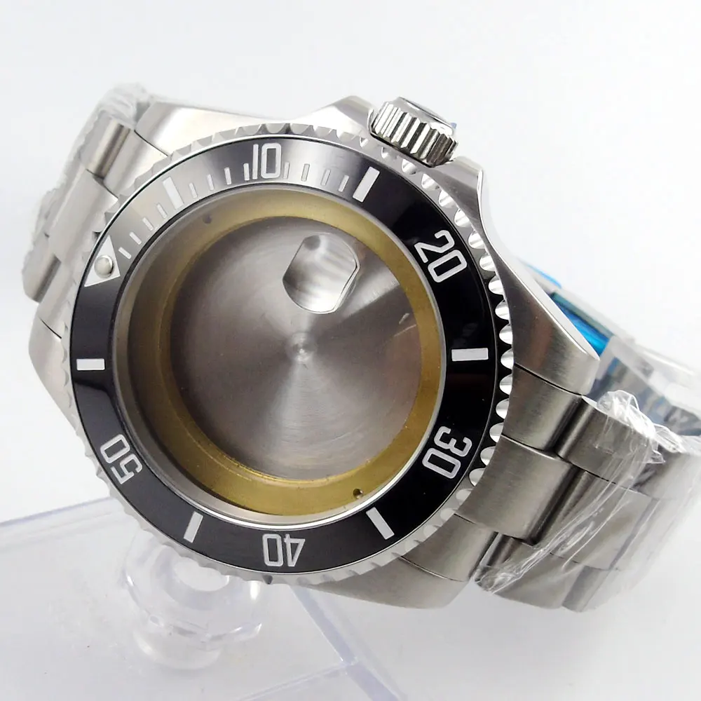 

Steel 40mm SUB Automatic Men Watch Case For NH35 NH36 ETA2824 MIYOTA Ceramic Bezel Seeing Through Back Brushed Bracelet