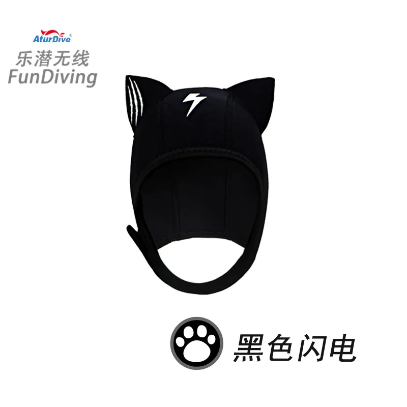 New scuba diving free Diving cap 4mm neoprene diving hat surfing sun protection cartoon cat face Gini adult children