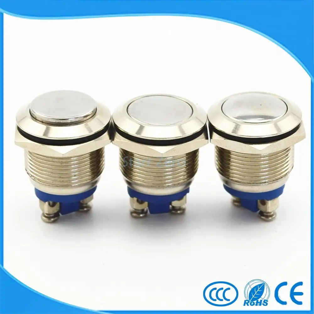 19mm Stainless Steel Waterproof IP67 anti Vandal Momentary Push Button Doorbell switch Screw Terminar