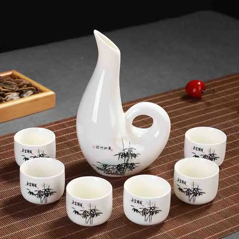 Japanese Sake Set Creative Ceramic Wine Home Insulation Wine Glass Ceramic One Pot Six Cup Sake White Wine Pot Wine Barware Set