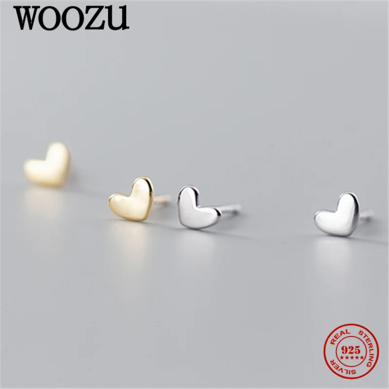 

WOOZU Genuine 925 Sterling Silver Romantic Sweet Love Heart Stud Earrings For Women Charm Party Korean Cute Fine Jewelry Gifts