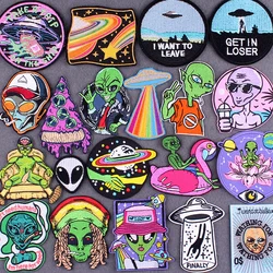 Alien UFO Patch Iron On Patches On Clothes Space Planet Patches For Clothing Thermoadhesive Patches For Clothing Stickers Stripe