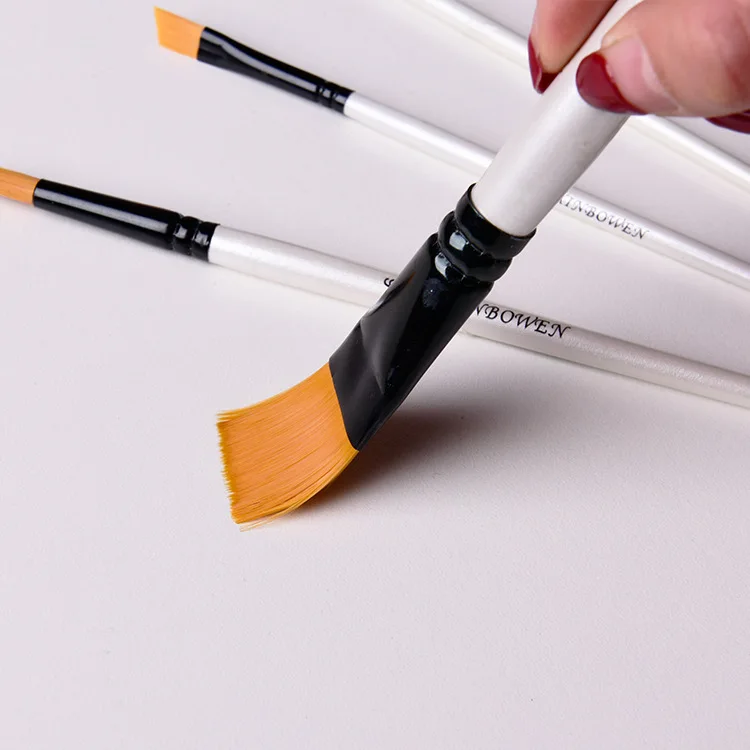 Juego de pinceles de pintura con mango de madera para acuarela, pinceles de diferentes formas, Punta lisa y puntiaguda, pelo de nailon, suministros