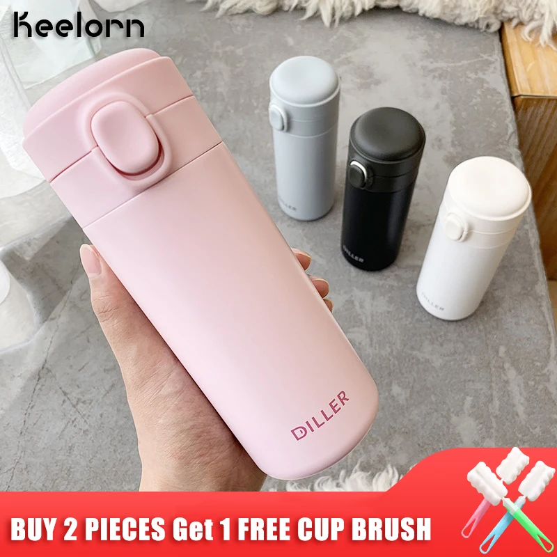 Keelorn 350ml New Stainless Steel Bounce Lid Fashion Vacuum Cup 304 Stainless Steel Mug Insulation Leak-proof Water Bottles