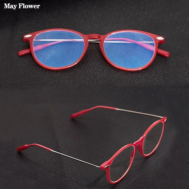 May Flower Women's Eyeglasses Frame Anti-Blue Reading Glasses Portable Round Transparent Glasses Computer Lenses Corrente Oculos