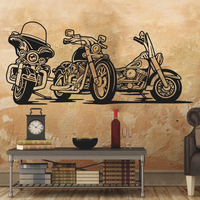 3Pcs Motorbike Scooter Harl ey David son Wall Sticker Playroom Kids Room Motorcycle Motor  Autobike Wall Decal Boyroom VInyl Dec