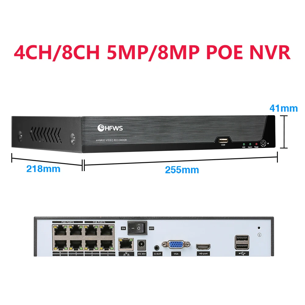 4 Channels/8 Channels Security Camera System 5mp/8mp Poe Nvr Video Recorder Surveillance Cctv Security Protection dvr