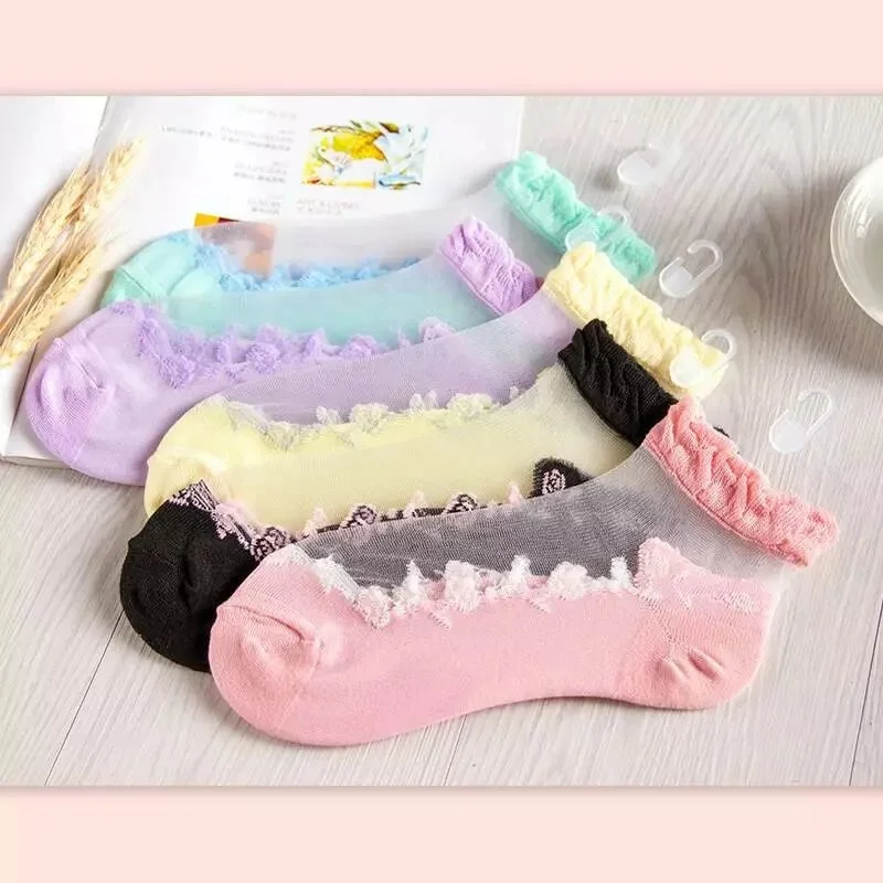 

Sexy Lace Mesh Fishnet Socks Mixed Fiber Transparent Stretch Elasticity Ankle Net Yarn Thin Women Cool Socks 1pair=2pcs