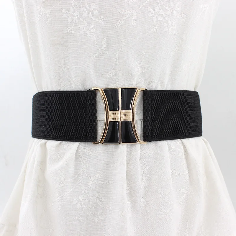 New Luxury Fashion Black Elasticity Belt Shirts Dresses Coats Decorated Butterfly Leaves Buckle Lady Waist Belts for Women