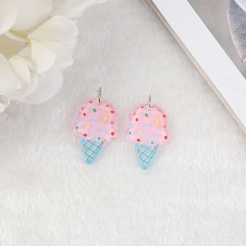 10 Pcs Acrylic Ice Cream Charms  Flatback Cartoon Food Jewelry Findings for Earrings Keychain Diy Making