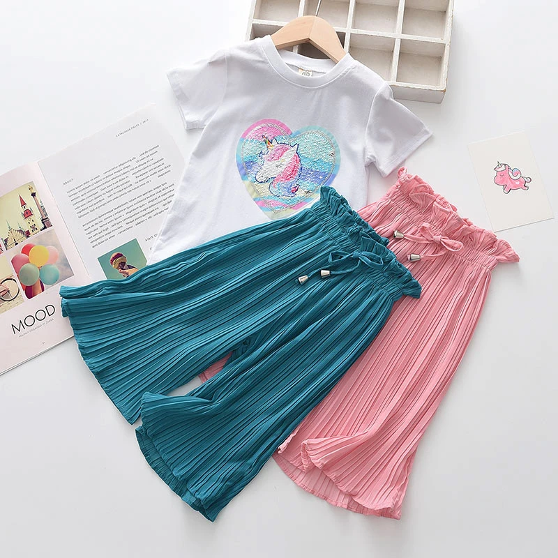 

Melario Baby Girls Summer Princess Clothing Suits New Casual Cartoon Unicorn Sequins Chiffon Pants Outfits Kids Children Clothes