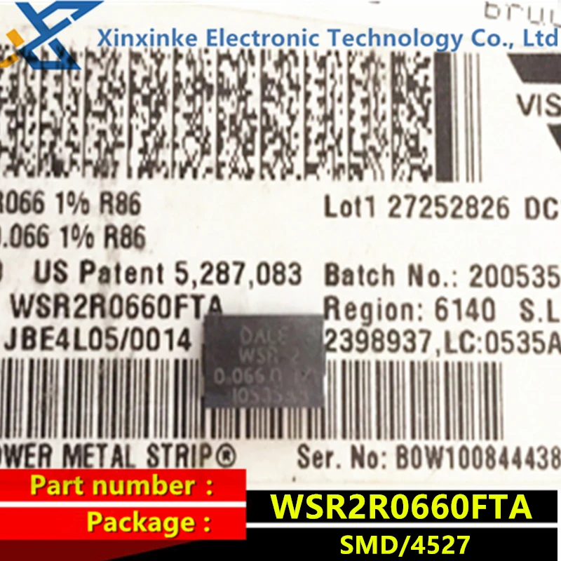 WSR2R0660FTA DALE WSR-2 0.066R 1% 2W 75PPM 66mOhms Resistência de detecção de corrente-SMD 2watts 0,066 ohms Novo original genuíno