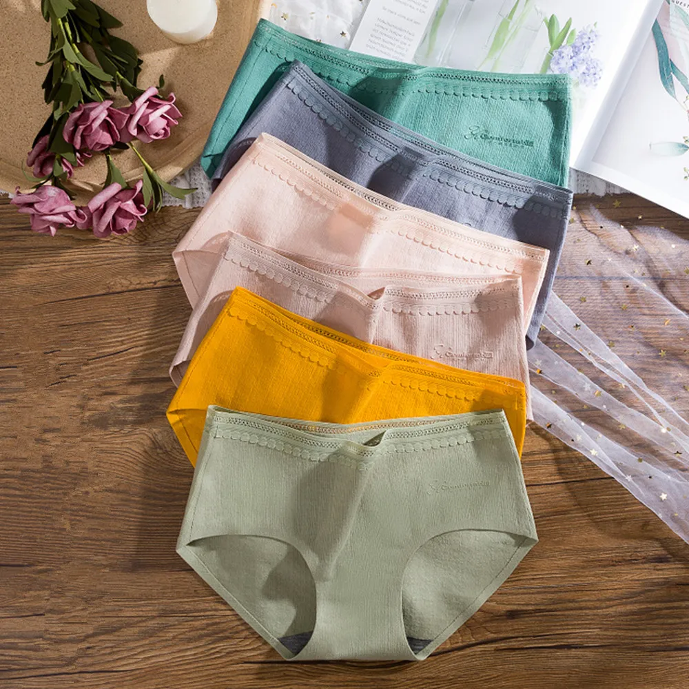 3Pcs Women Seamless Panties Cotton Briefs Antibacterial Underwear Fashion Lingerie Comfort Mid-Rise Underpants Female Intimates