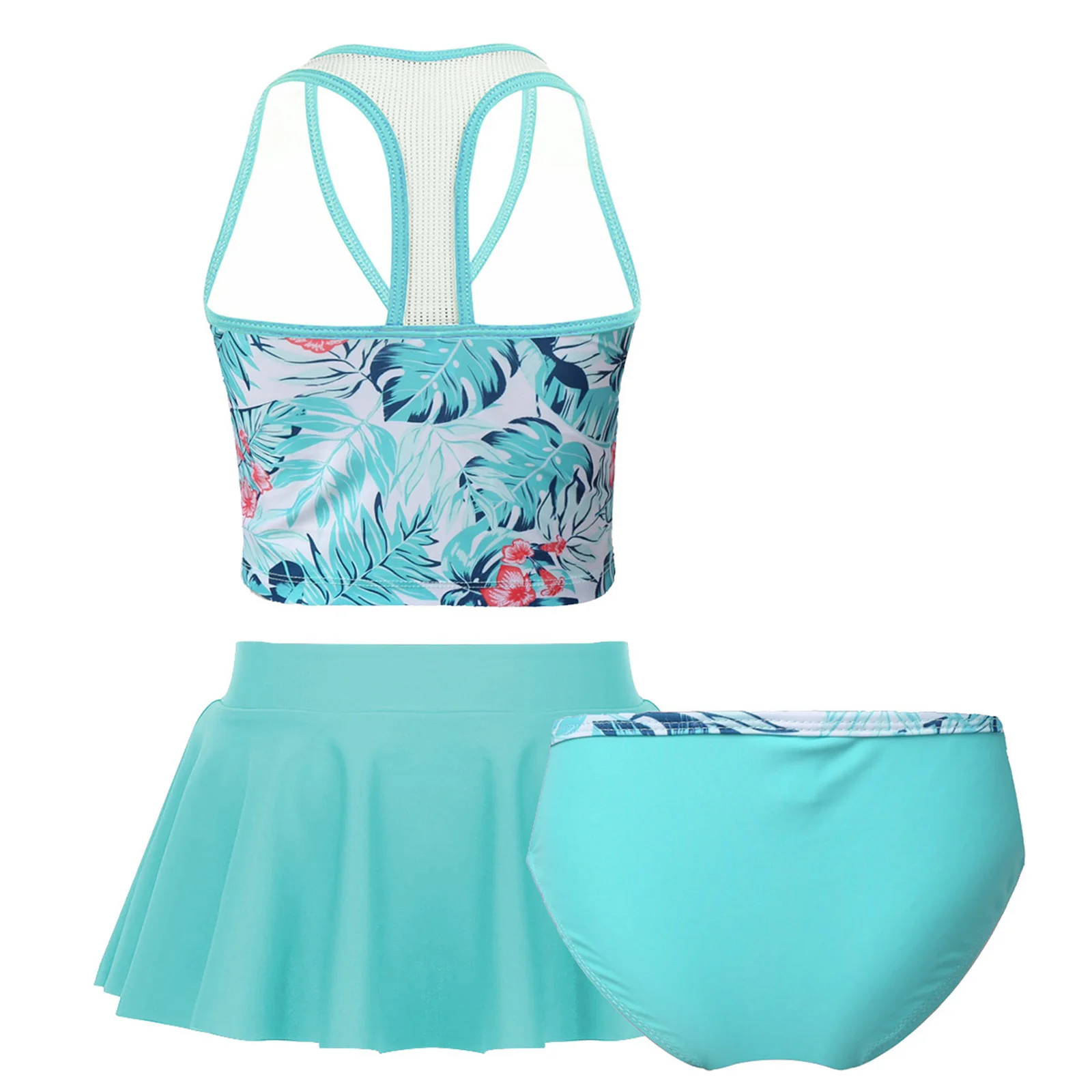 Mädchen Badeanzug 3 Stück Tankini Bikini Sets Schwimmen Shirt Top Schwimmen Rock Slip Shorts Kinder Bademode Strand Badeanzug