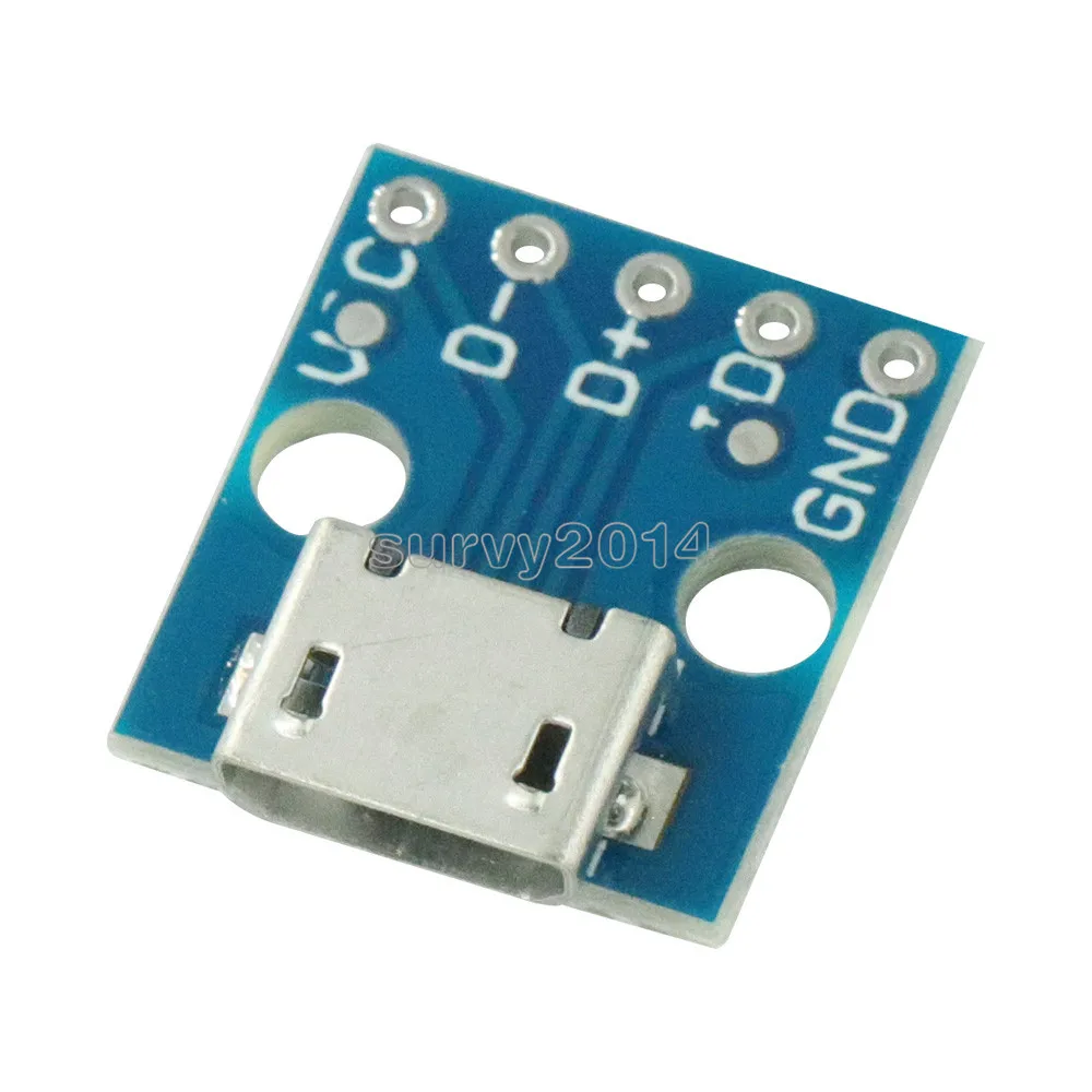 5pcs Female MICRO USB to DIP 5-Pin Pinboard 2.54mm micro USB type NEW