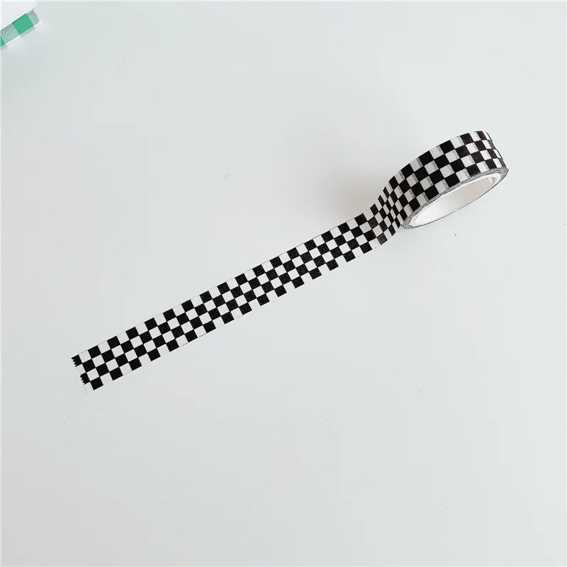 Coreano ins preto branco inglês adesivo washi fita estilo simples checkerboard manual papelaria decorativo fita selo adesivo 5m