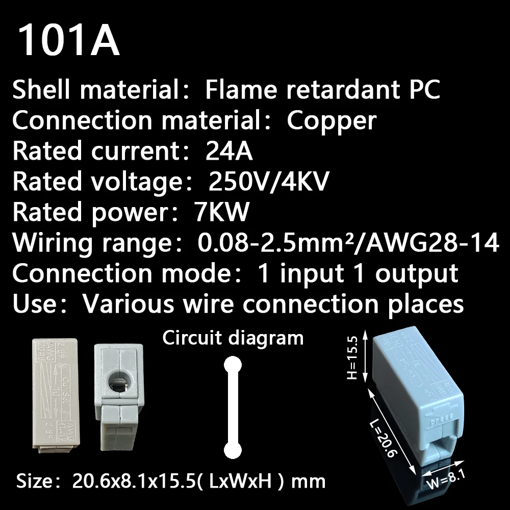 Mini Snelle Wire Cable Connectors Universele Compact Dirigent Lente Splicing Bedrading Connector Push-In Terminal Blok 101A