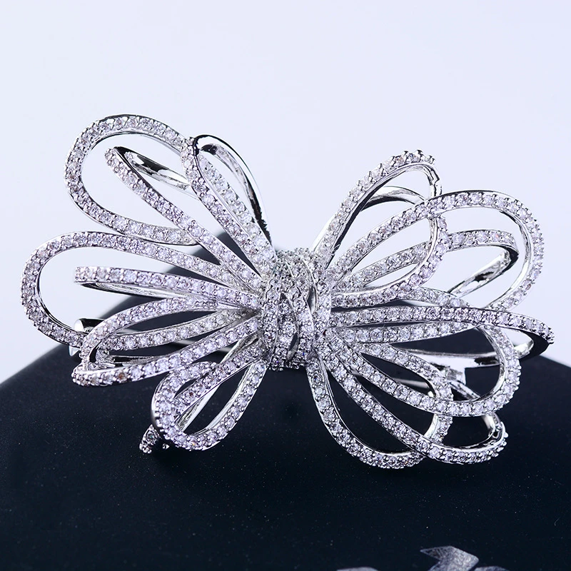 Luxury Cubic Zirconia Wedding Big Bowknot Brooch Pin Dress Sash Pins Bridal Bouquet Brooches Jewelry Christmas Gift Broches