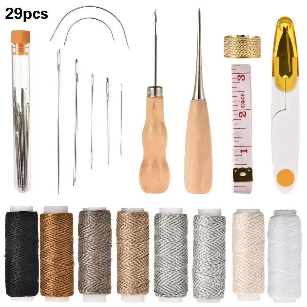 29pcs Hand Sewing Leather Craft Tool Kit Needle Canvas Thread Needle Tape Measure Leather Sewing Tool  for DIY Leather Repair