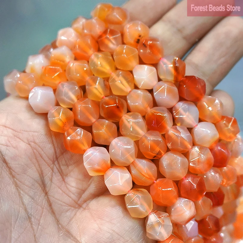 Natural Stone Faceted Orange Red Agates Spacers Loose Beads DIY Bracelet Necklace Charms for Jewelry Making 14