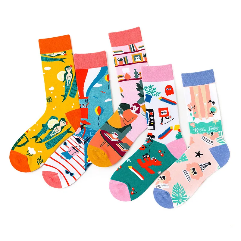 Spring Summer Funny Kawaii Illustration Design Socks Abstract Painting Personality Skateboard Unisex Men Female Happy Funny ​Soc