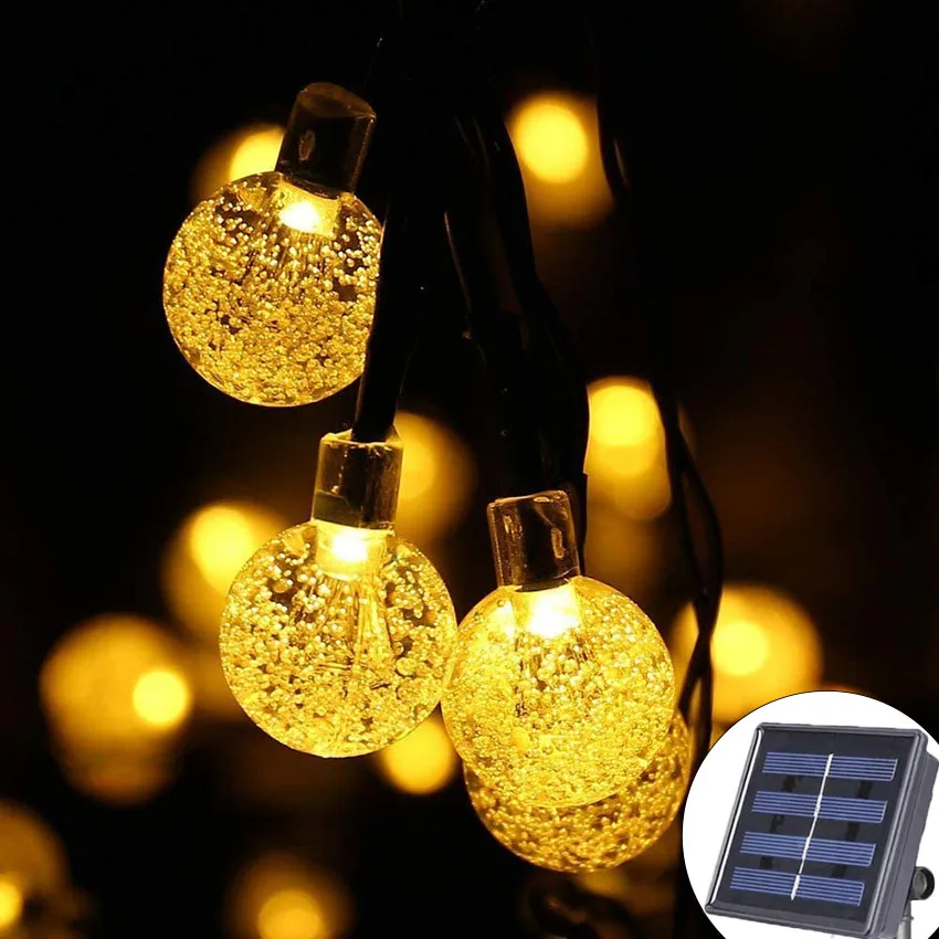 Solar LED Light Outdoor Garden 50LEDs 10M Crystal Ball Fairy Garlands Sensor String Lamp Christmas Courtyard Balcony Decoration