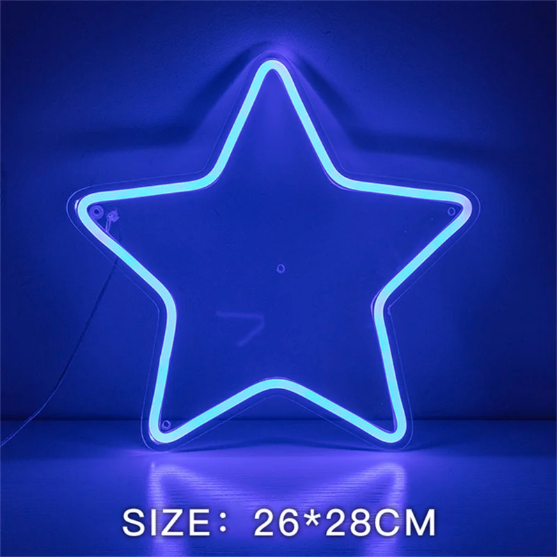 LED Neon Sign Night Light Design Art Decorative Lights Star lampada da parete in plastica per bambini Baby Room Bar Holiday Lighting Party