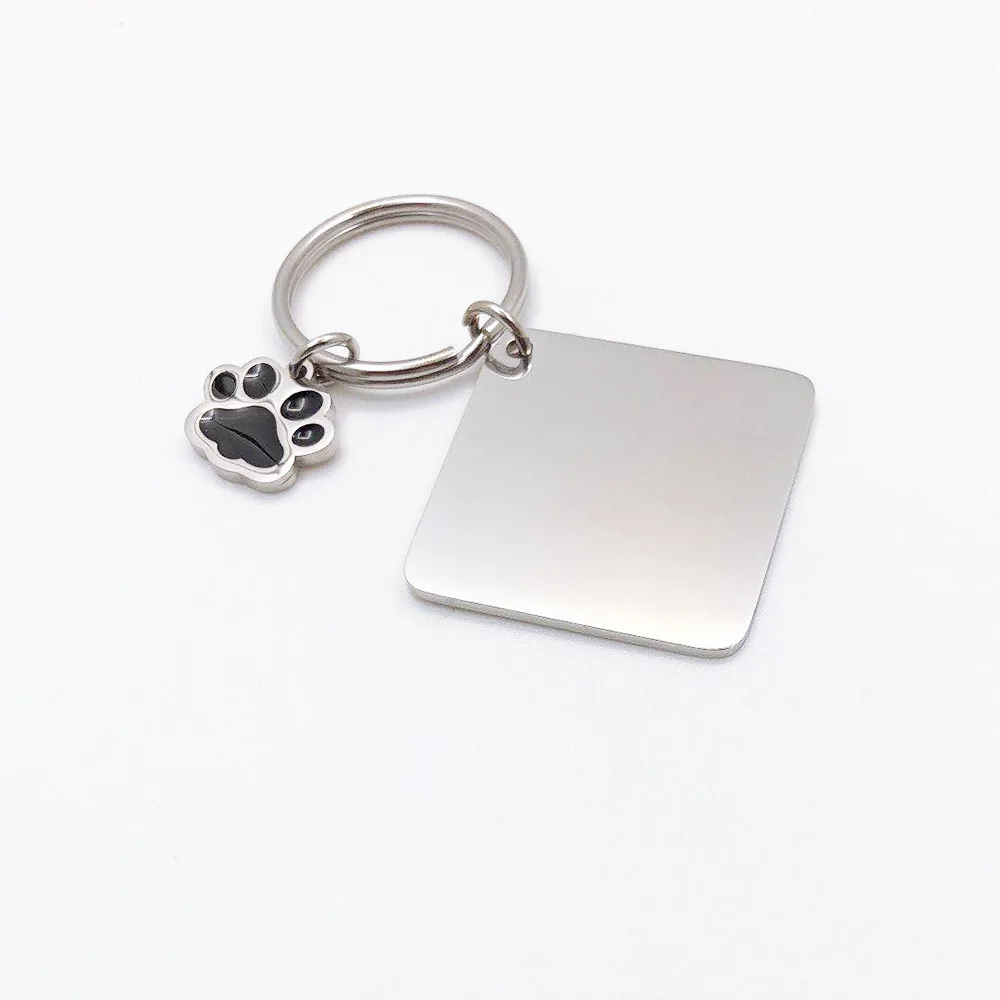 100% Stainless Steel Blank Paw Print House Heart Rectangle Dog Tag Charm Keychain Key Ring For Engrave Mirror Polished 10pcs