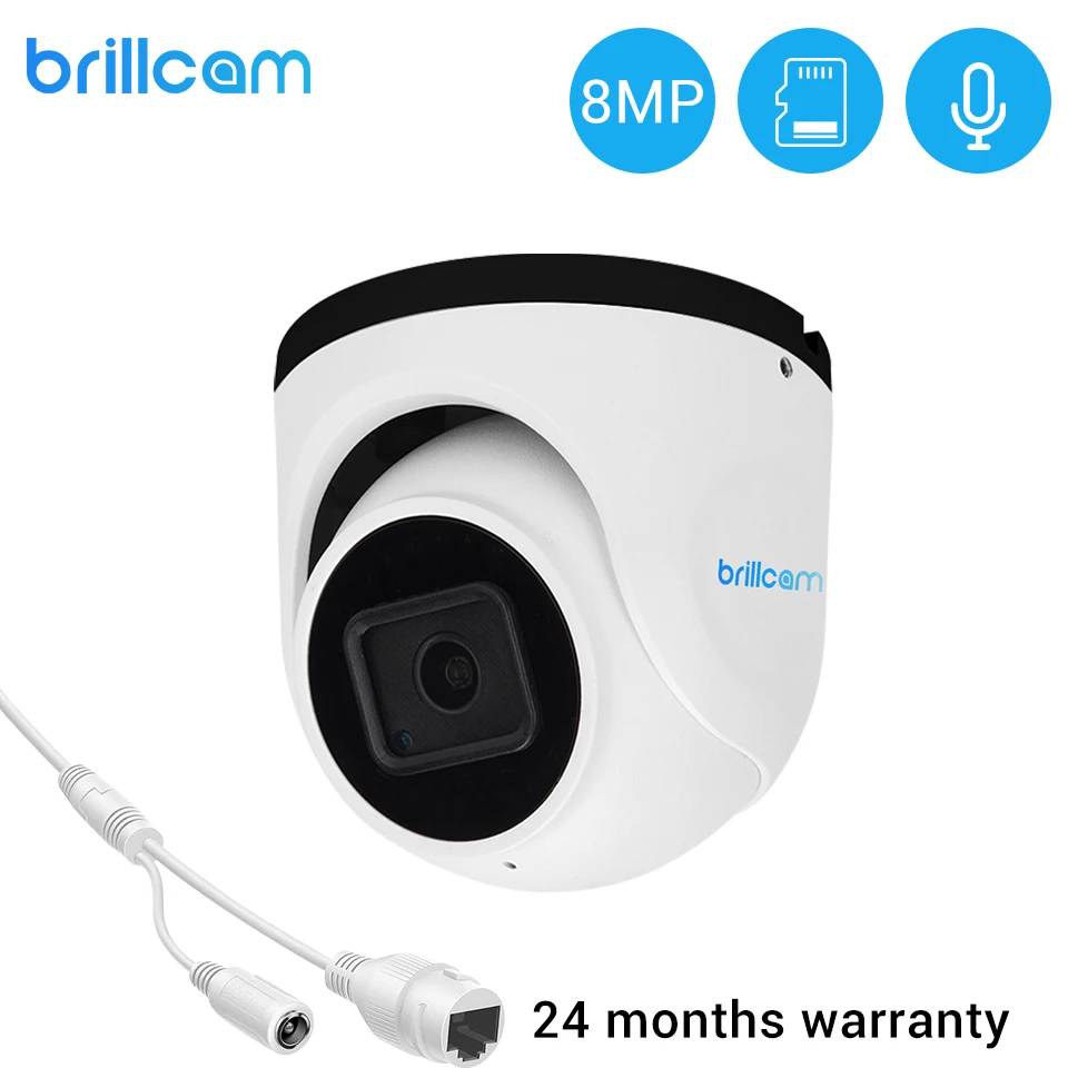 

Brillcam 4K/8MP UHD IR Dome IP Camera with 2.8mm Len PoE IP67 Weatherproof AI Micro SD Recording Built in Microphone