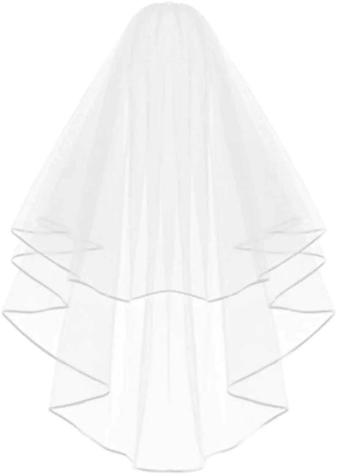 White Double Ribbon Edge Center Cascade Bridal Wedding Veil Comb