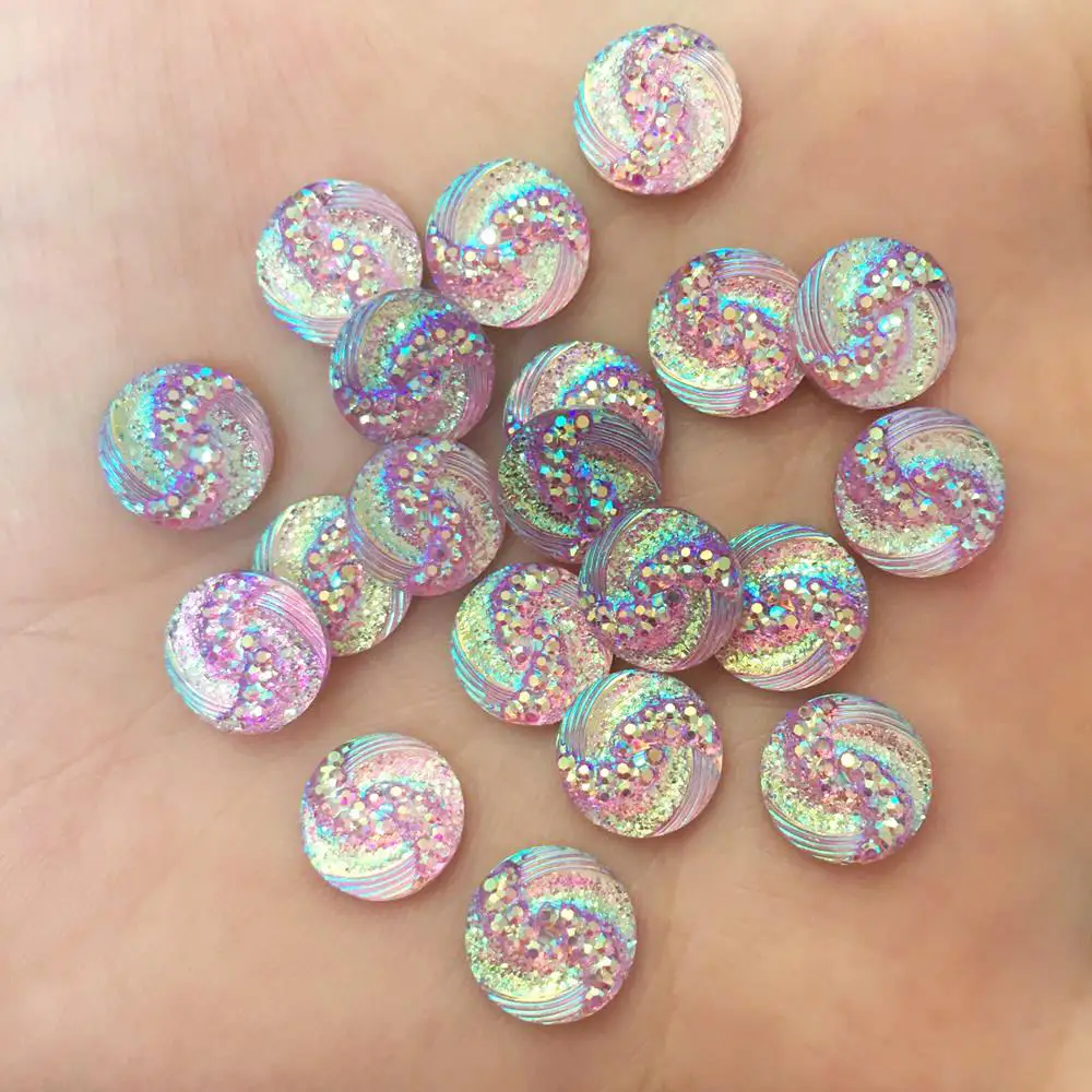 New 100PCS AB Resin 10mm Round Phoenix Tail Flatback Rhinestone Wedding Ornament W22