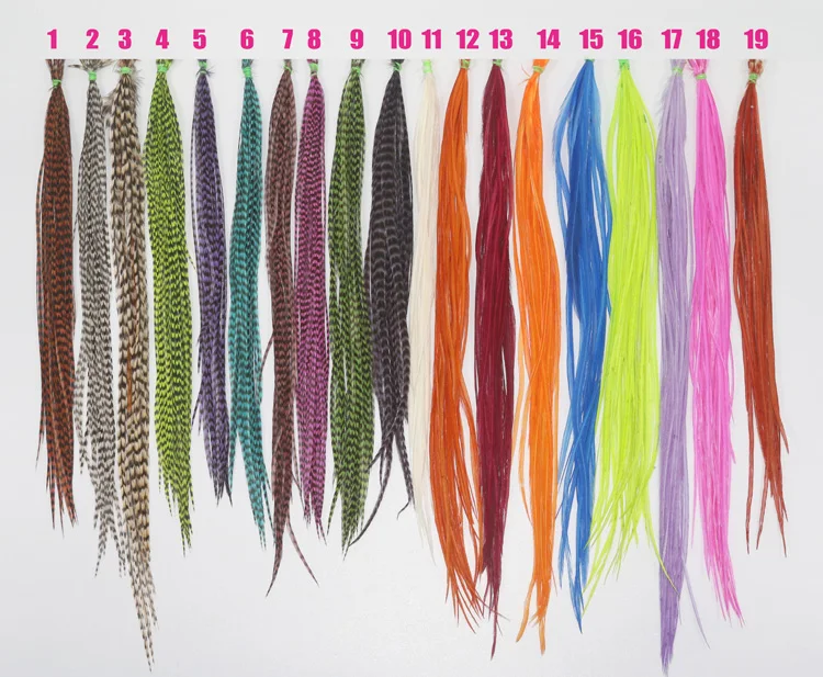 Women hair accessories clip in feather hair extension natural real grizzly rooster solid zebra lines feather party hairpieces