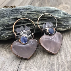5PCS Boho Soldered Large Heart Shape Rose Quartzs Vintage Pendants Bohemia Witch Crystal Antique Jewelry MY210533