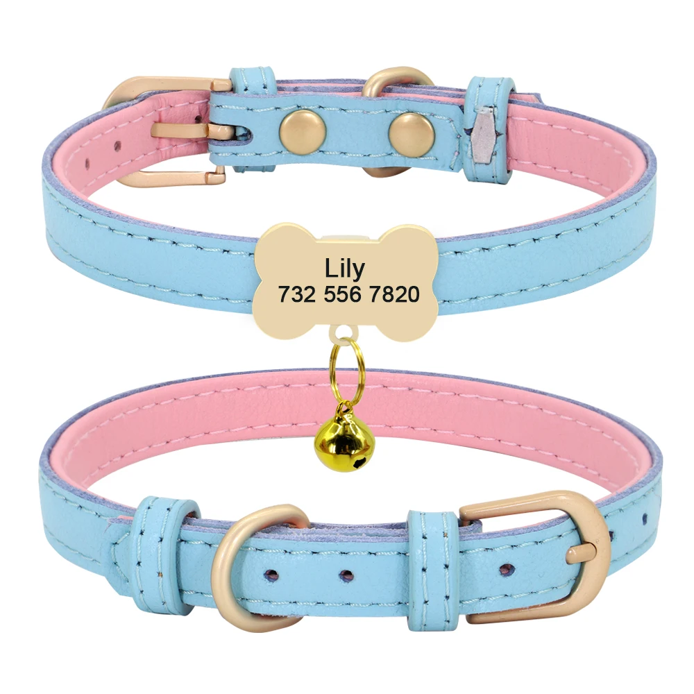 Puppy Dog Personalized ID Collar Pu Leather Dogs Cat Name Collars Necklace With Custom Engraved Tag Name Plate Free Bell Gift