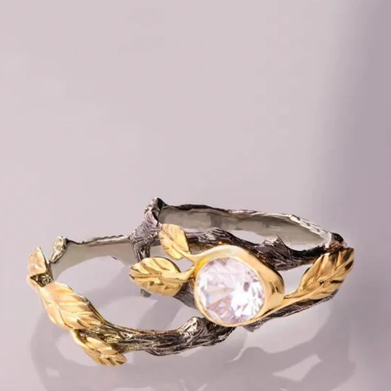 Milangirl Retro Ancient Rings Leaves Finger Ring Women Vintage Indian Jewelry Branch Vines Stone Rings Beach s