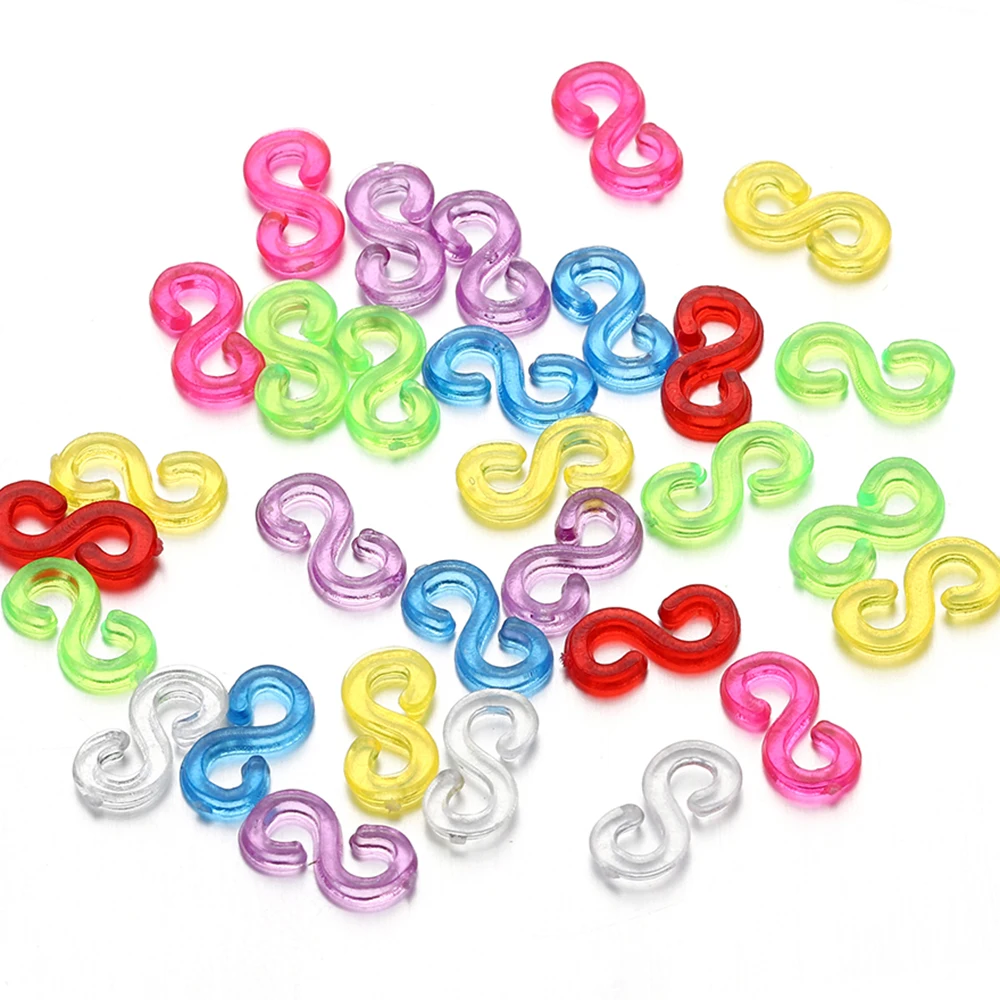 500pcs 11x6mm Acrylic S Clips Rubber Band Plastic Clips Connectors For DIY Jewelry Making Necklace Bracelet Findings Supplies